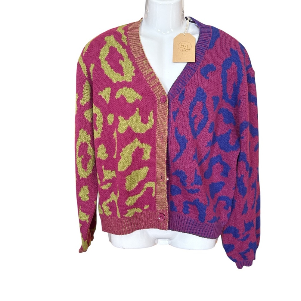 Vibrant Pink and Blue Leopard Cardigan